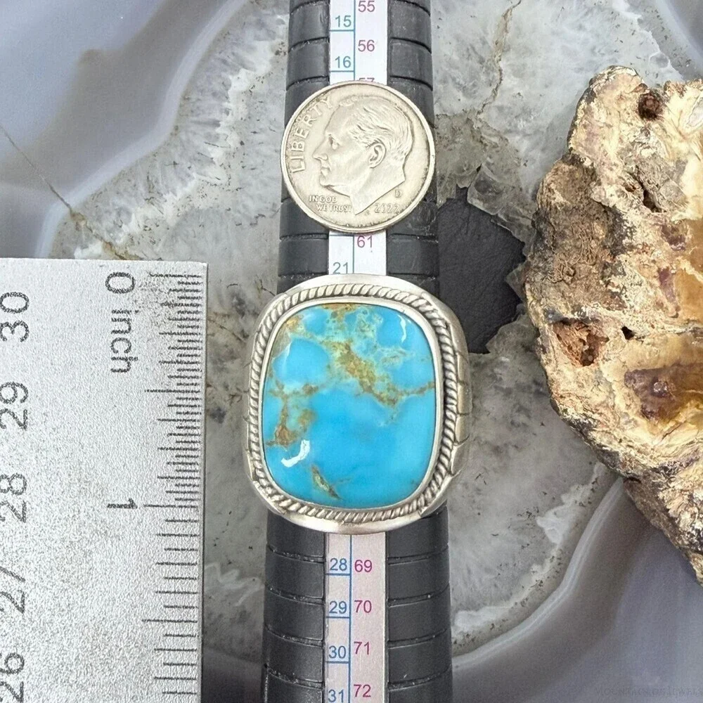 Native American Sterling Square Kingman Turquoise Shield Ring Size 11.25 For Men